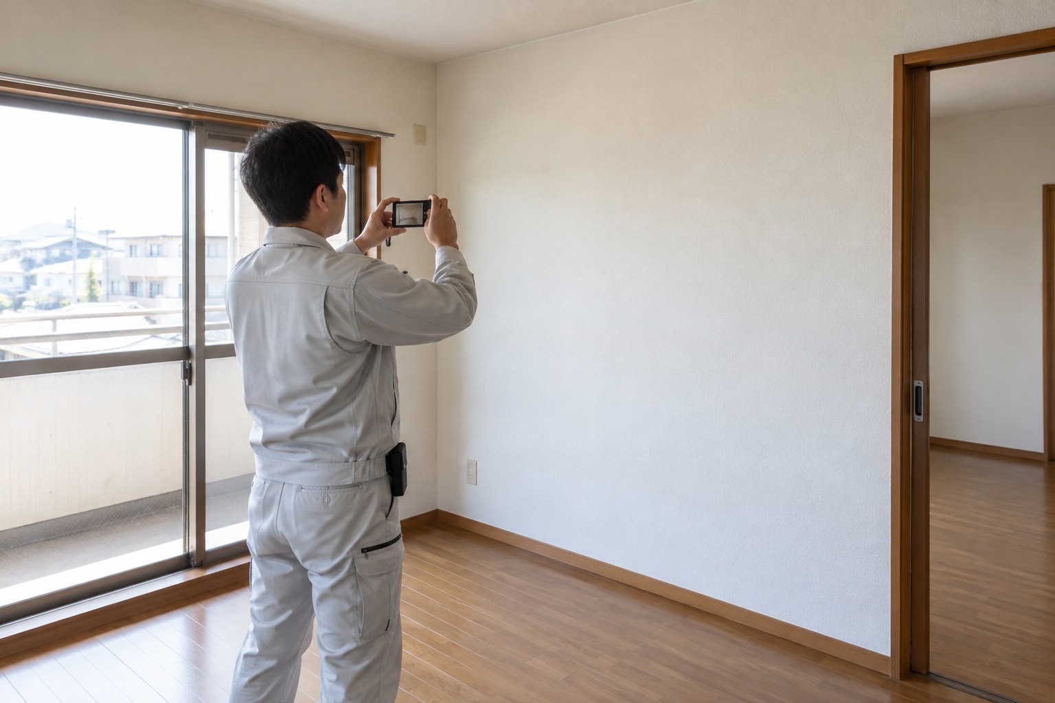 修繕を終えた壁の状態を写真に記録するイメージ