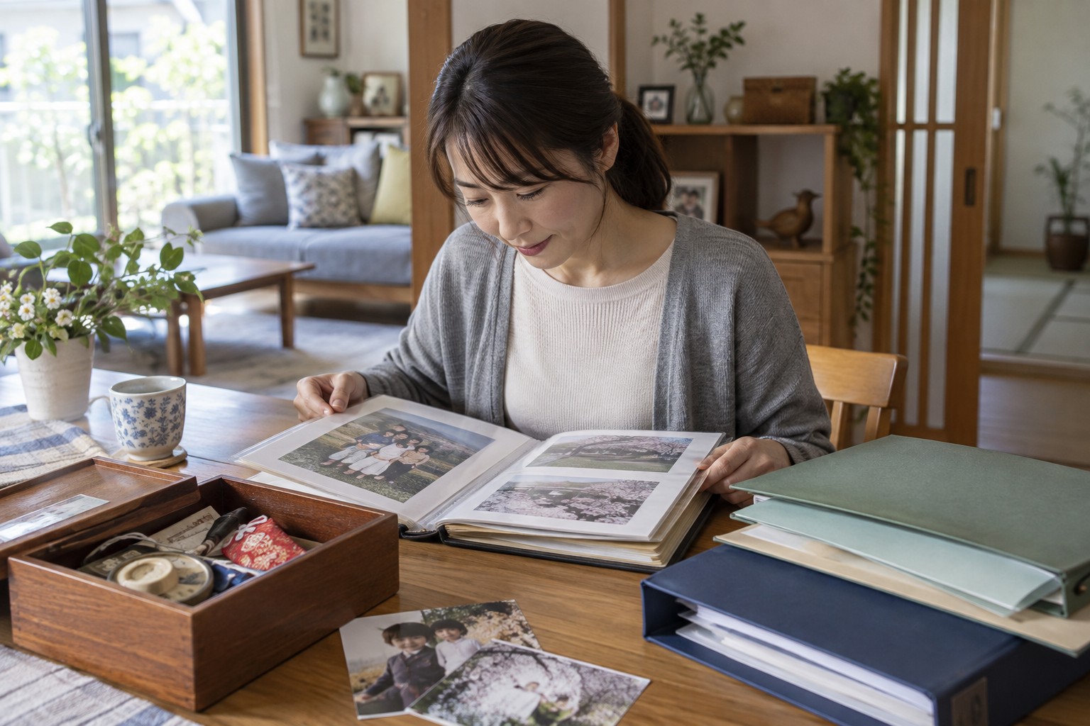写真アルバムや大切な書類を整理するイメージ