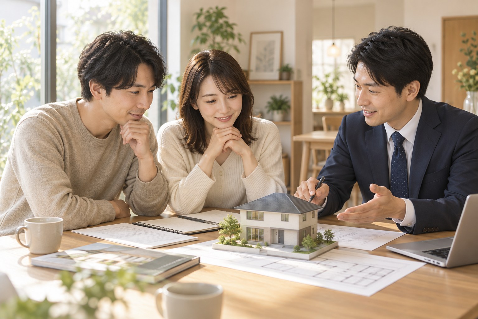 家族と担当者が相続不動産の条件を相談するイメージ