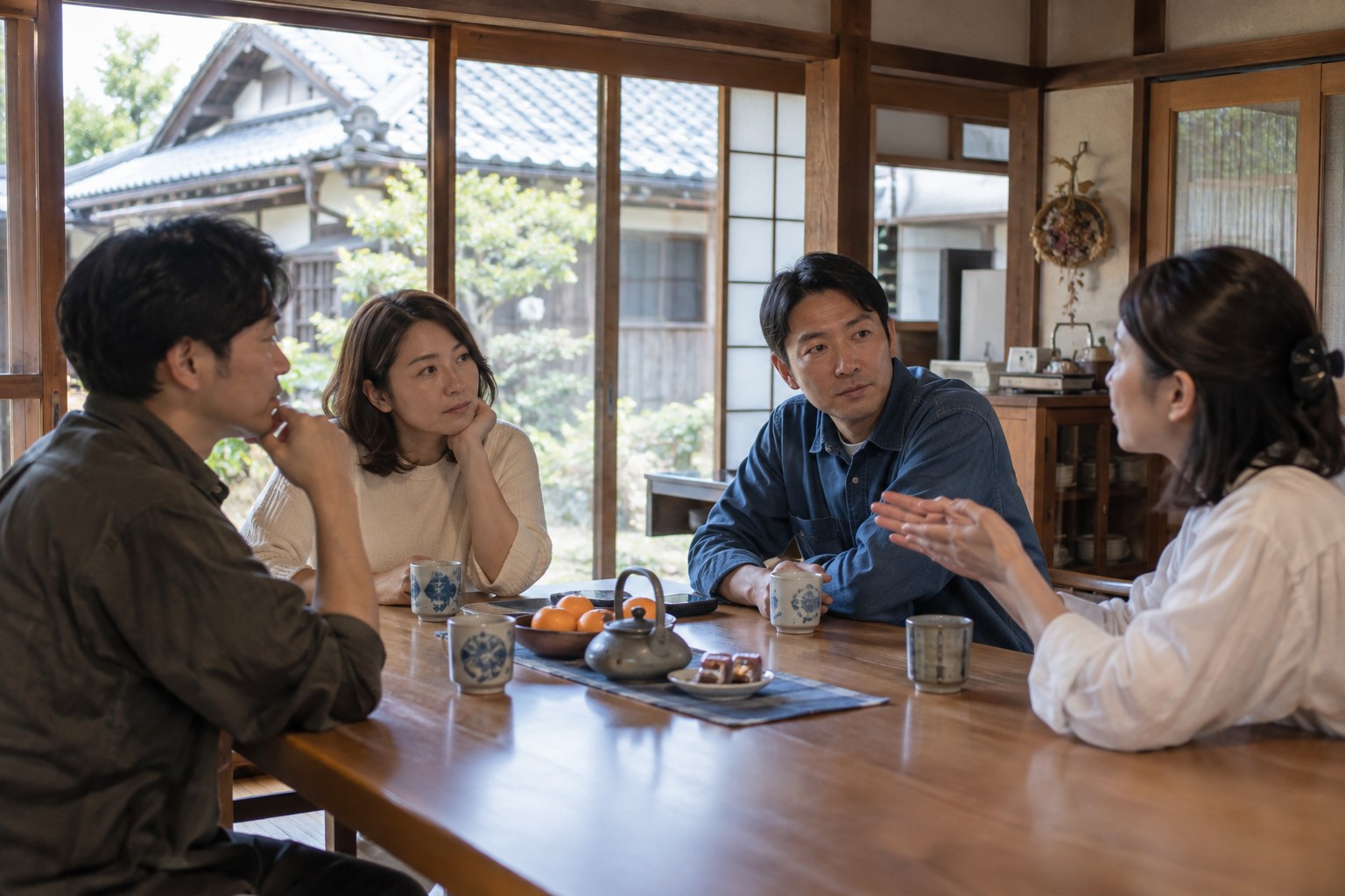 家族が実家の今後について話し合うイメージ