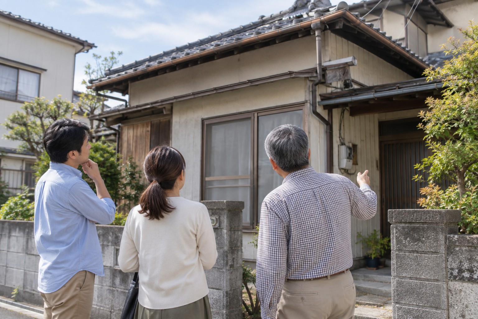 家族で古い住宅の今後を考えるイメージ