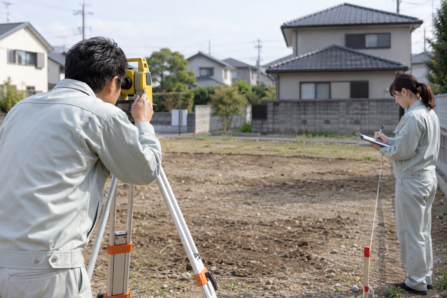 土地の現地測量を記録するイメージ