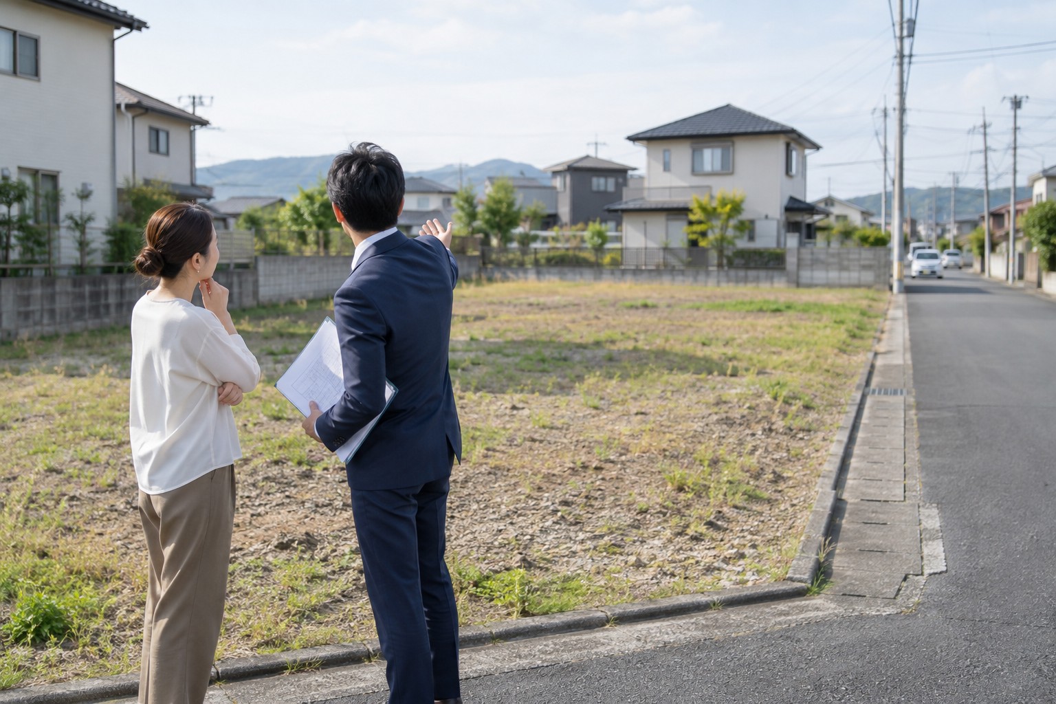 前面道路と土地の使い道を相談するイメージ