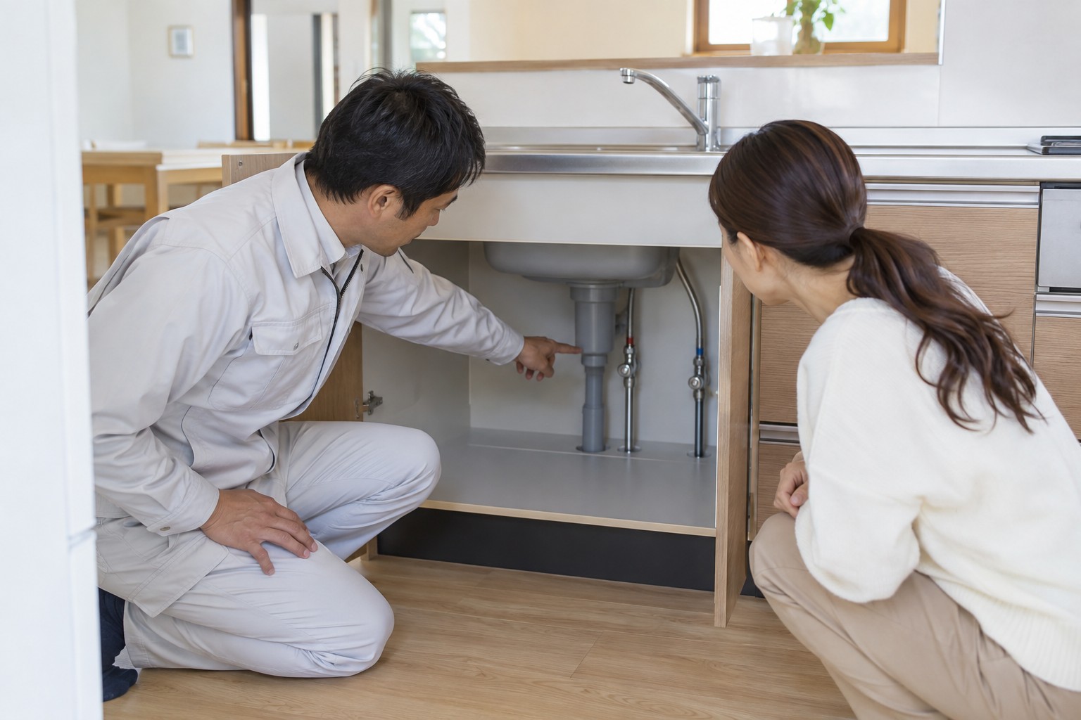 古い設備の配管と修繕範囲を確認するイメージ
