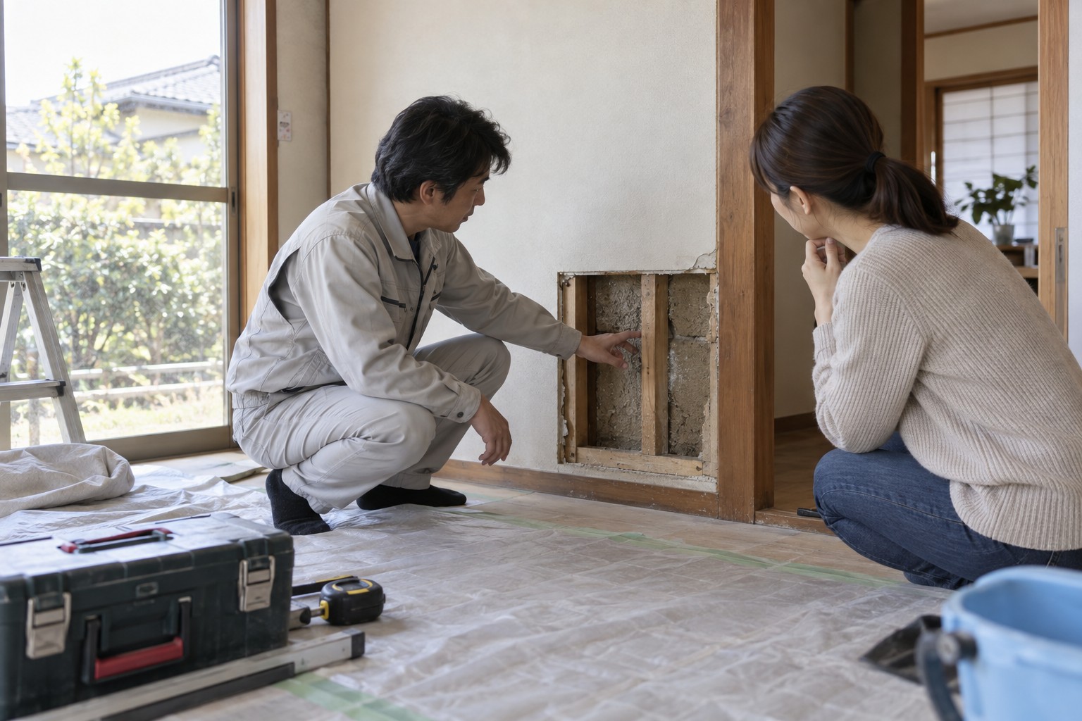 工事を進める前に追加修繕の範囲を相談するイメージ