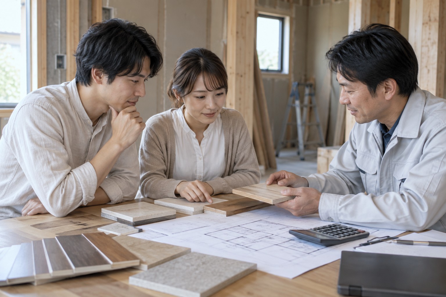 図面と材料、総予算を比較するイメージ