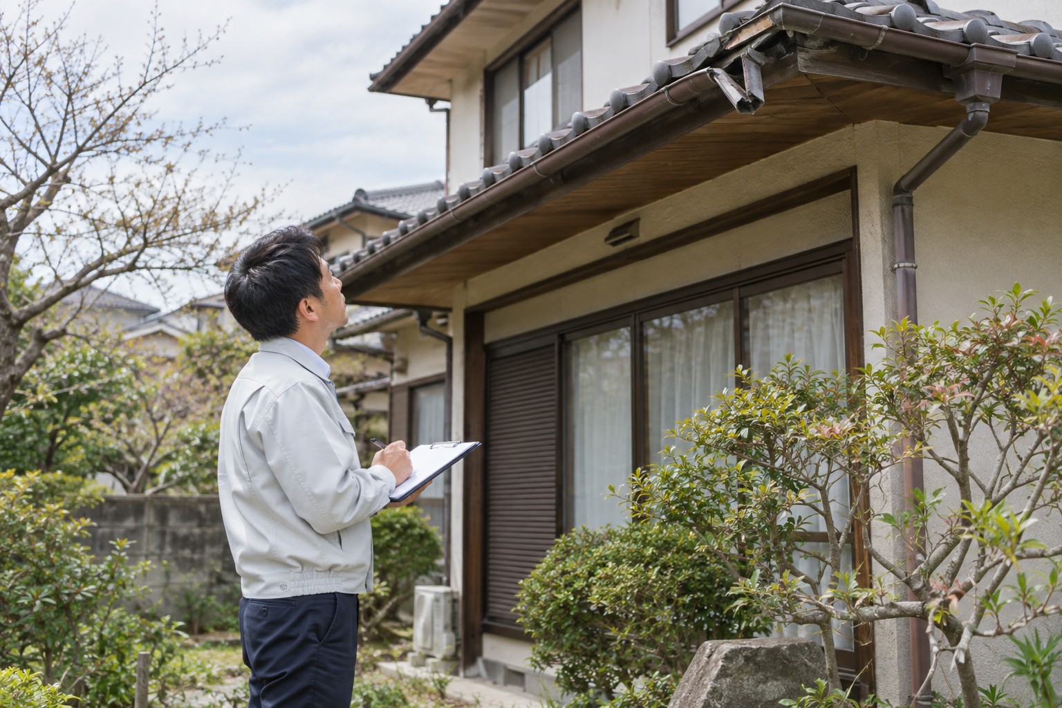空き家の外観や庭の状態を確認するイメージ